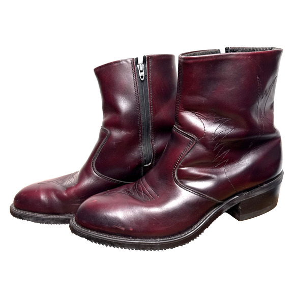 Double-H Zipper Work Boots Men's Size 9.5 EEE WIDE Slip Resistant Soles Burgundy - Picture 1 of 15